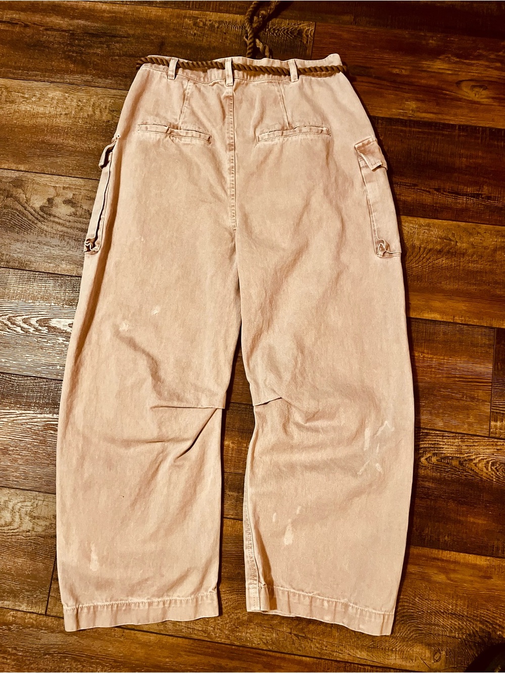 Free People Blush Pink Cropped Cargo Jeans with Braided Belt - Picture 2 of 11